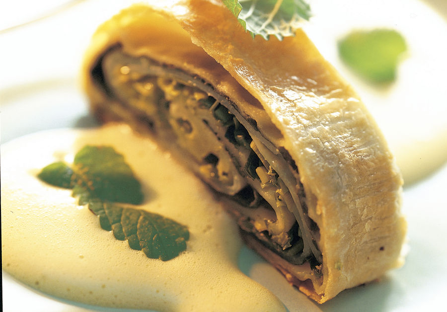 Gruyère AOP strudel with a horseradish sabayon