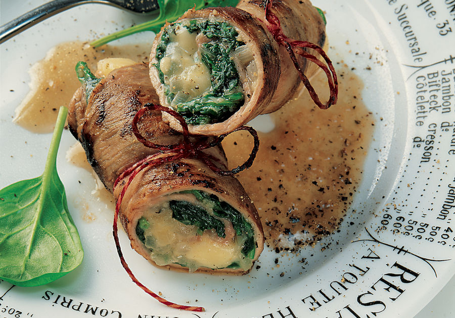 Cheese and spinach meat rolls
