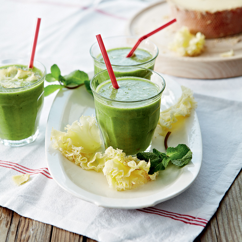 Iced Green Pea Soup with Tête de Moine AOP