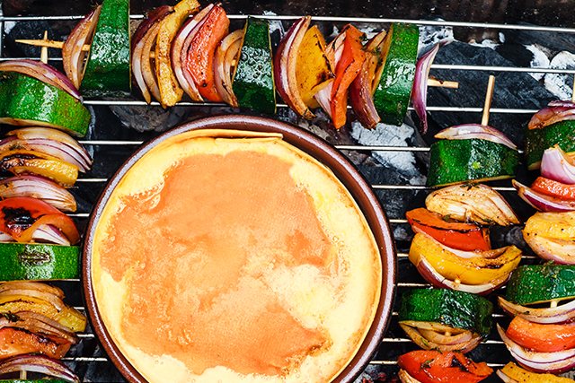 Vegetable kebabs with Vacherin Mont-d’Or AOP