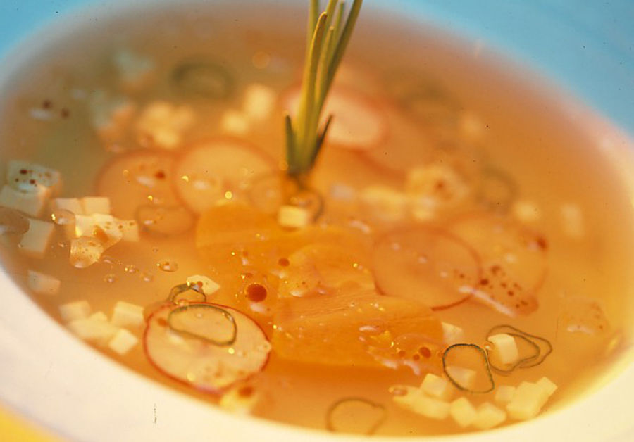 Cheese in wine aspic with a nut vinaigrette