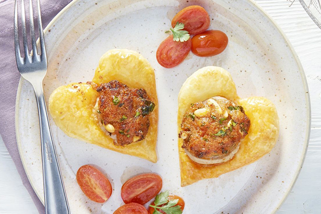 Fillet hearts with Emmentaler AOP and tomato crust