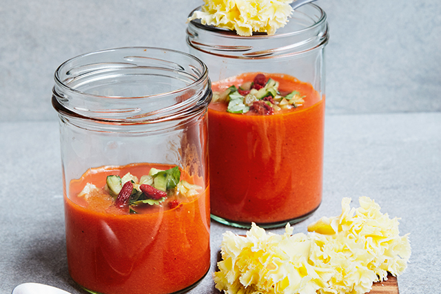 Gazpacho with Tête de Moine AOP and chili