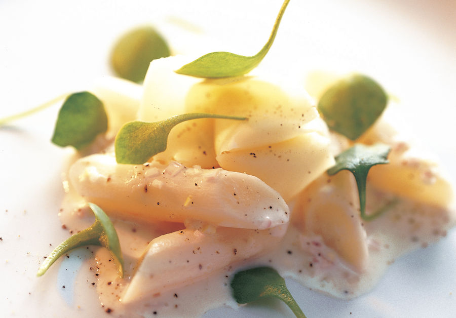 Tilsiter cheese on purslane and  salsify salad with a honey vinaigrette 