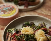 Sourdough Toast with Tête de Moine AOP, Flower Sprouts and Pancetta